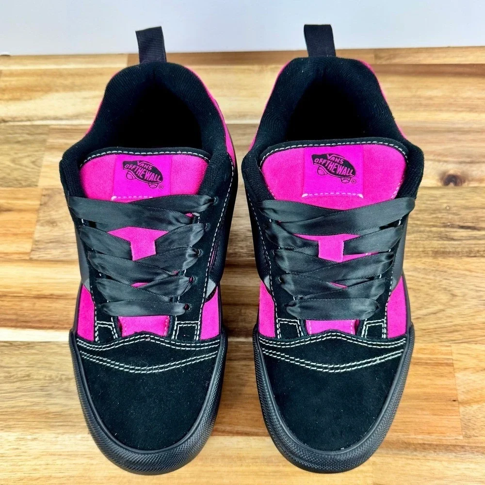 VANS Knu Skate Platform Stacked Skateboarding Sneakers Black/Hot-Pink/Satin Lace